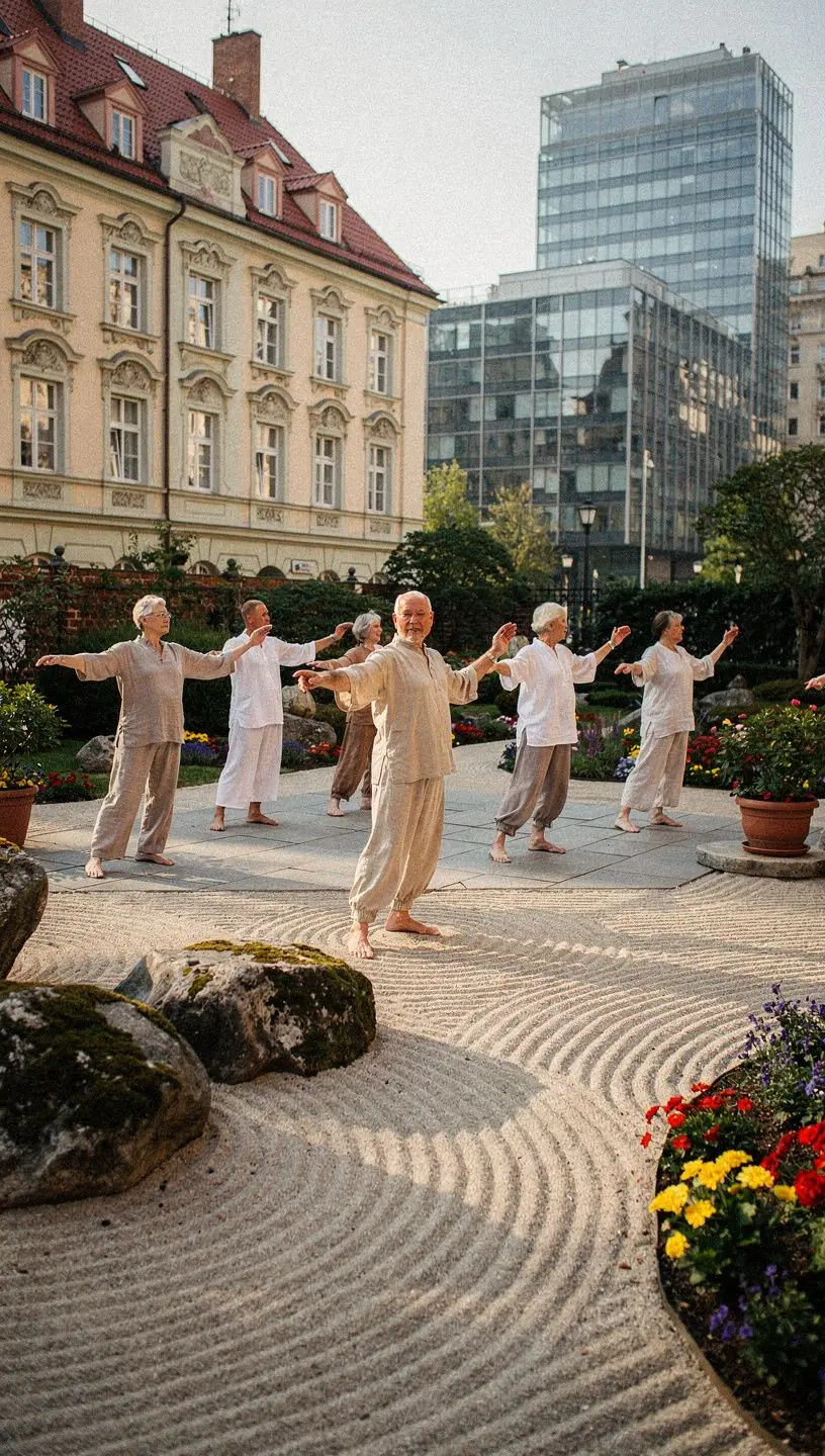 Osoba medytująca nad jeziorem, czerpiąca spokój z otaczającej przyrody.